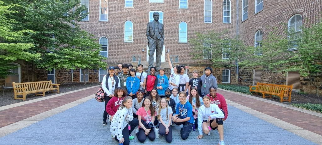 Middle School students in front of University of Arkansas building